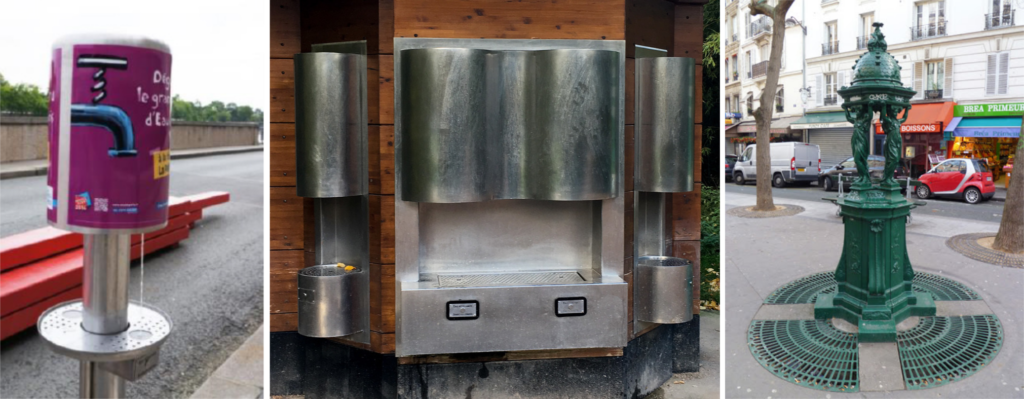 Fontes de água gratuitas em Paris. design que deixam a cidade mais sustentável.